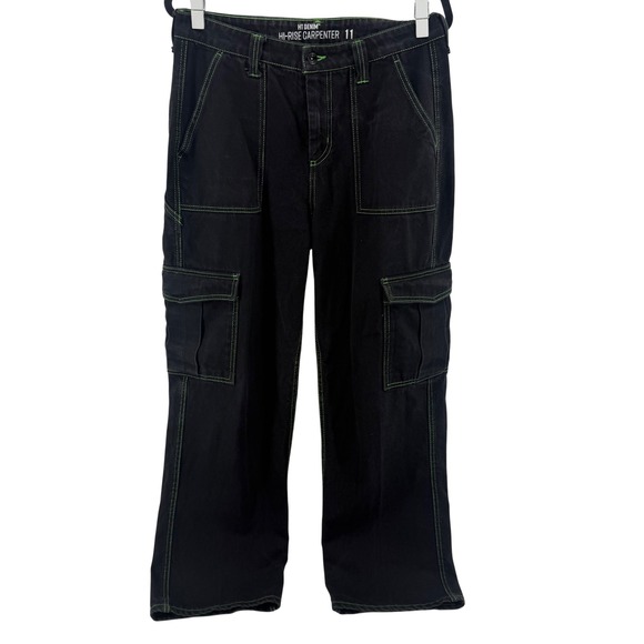 HT Denim Denim - Hot Topic HT Denim Hi Rise Carpenter Jeans Women's Size 11 Black Green Stitching